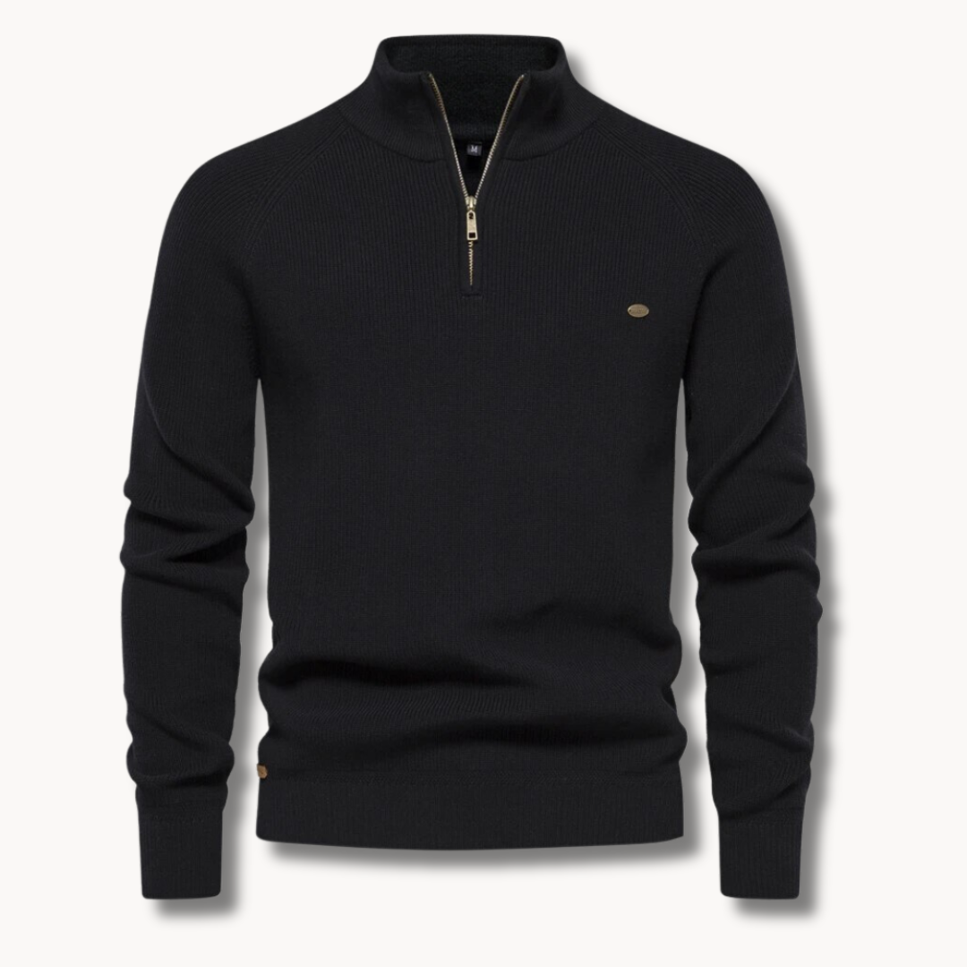 Freyr | Slim fit gebreide trui met halve rits en opstaande kraag voor heren – Casual, warm, gebreid