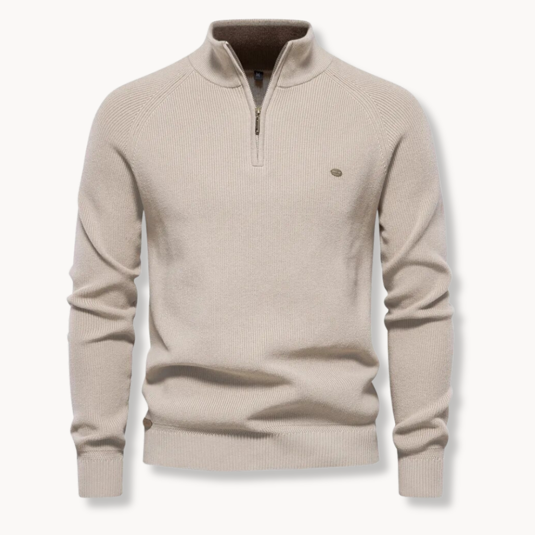 Freyr | Slim fit gebreide trui met halve rits en opstaande kraag voor heren – Casual, warm, gebreid