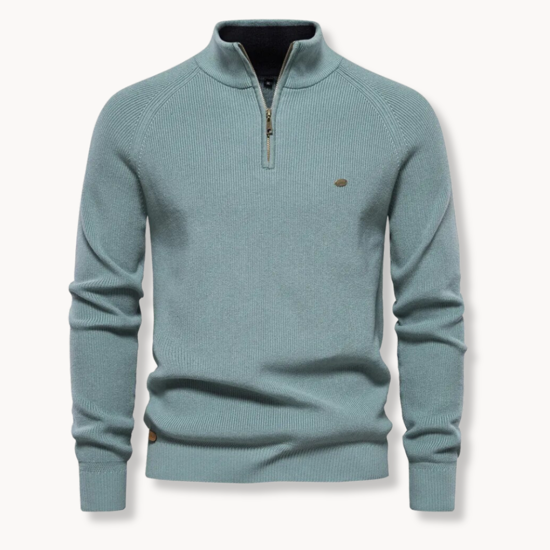 Freyr | Slim fit gebreide trui met halve rits en opstaande kraag voor heren – Casual, warm, gebreid