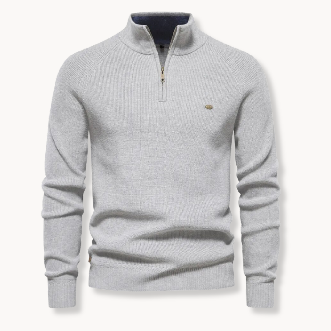 Freyr | Slim fit gebreide trui met halve rits en opstaande kraag voor heren – Casual, warm, gebreid