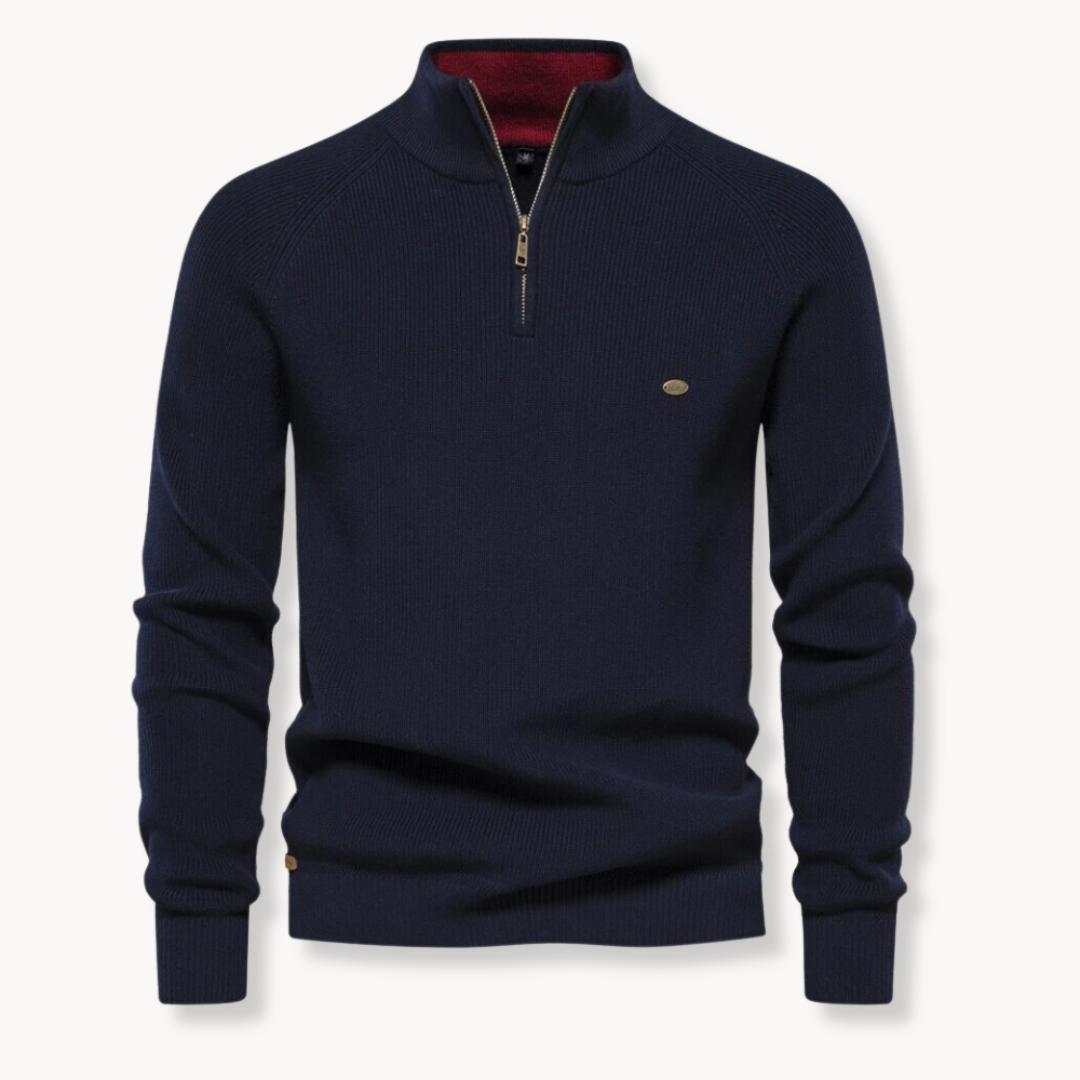 Freyr | Slim fit gebreide trui met halve rits en opstaande kraag voor heren – Casual, warm, gebreid