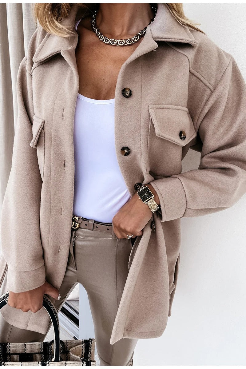 Tysha | Dikke wollen jas voor dames – Knoopsluiting aan de voorkant, comfortabele winterjas