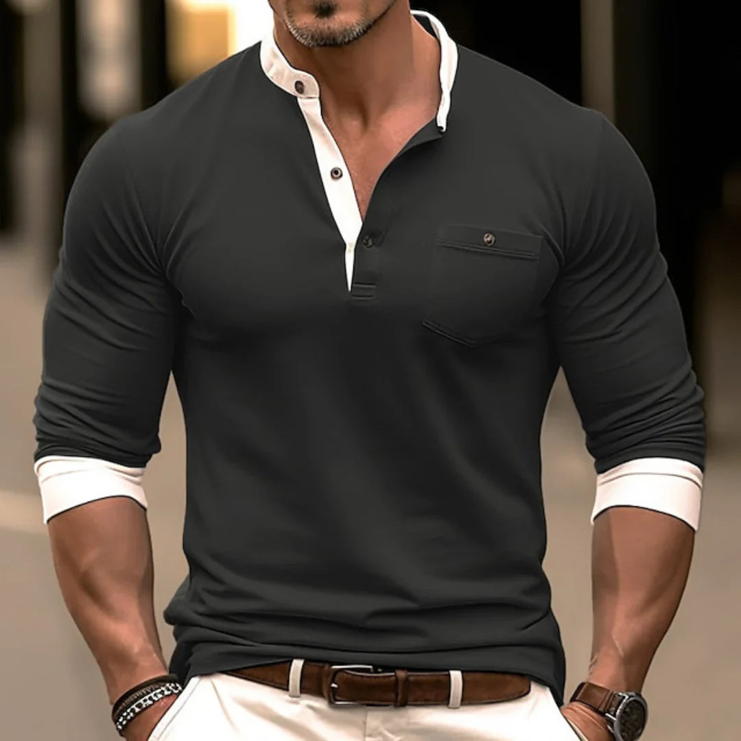 Kyrenar | Herenhemd met lange mouwen en kleurblokken - Casual Slim Fit, stijlvol ontwerp