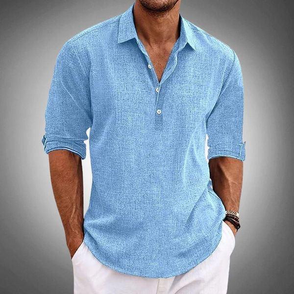 Pyrian | Heren Ademend Katoenen Shirt - Half Knoop Casual Lange Mouw Top, Opgerolde Mouwen