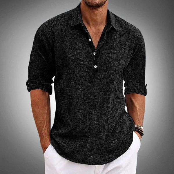 Pyrian | Heren Ademend Katoenen Shirt - Half Knoop Casual Lange Mouw Top, Opgerolde Mouwen