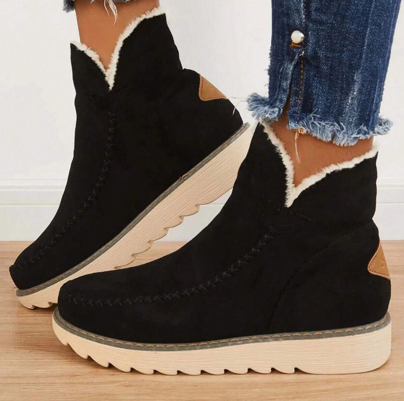 Snugella | Dames enkellaarsjes met bontvoering – Warme, comfortabele, casual schoenen voor de winter