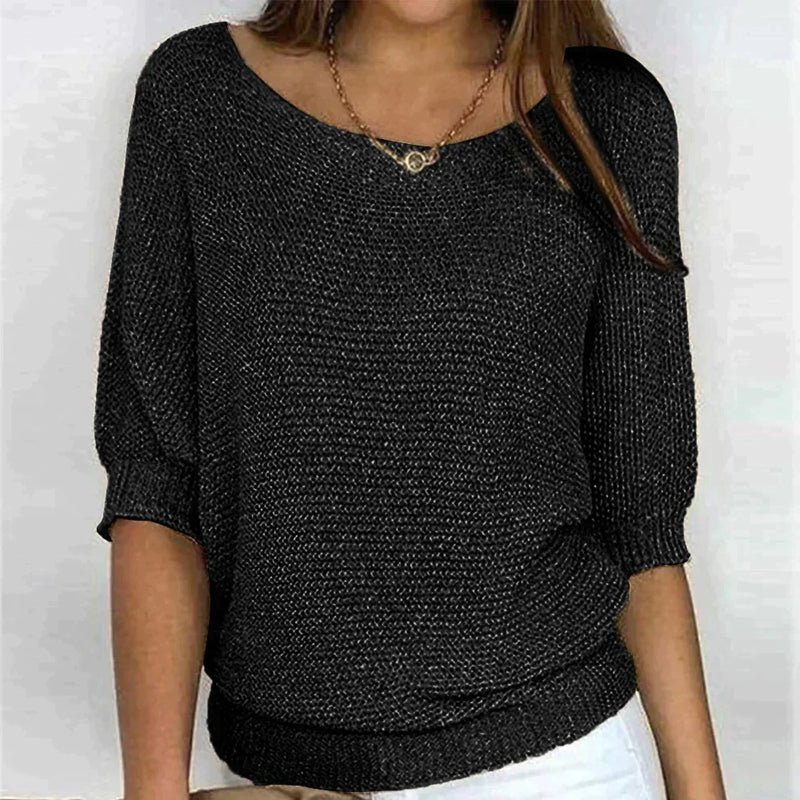 Alfhild | Knusse gebreide damesblouse - 1/4 mouw, zachte lichtgewicht trui