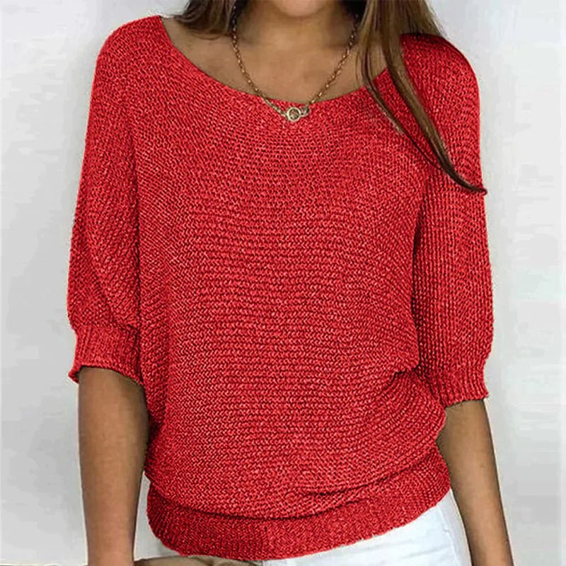 Alfhild | Knusse gebreide damesblouse - 1/4 mouw, zachte lichtgewicht trui