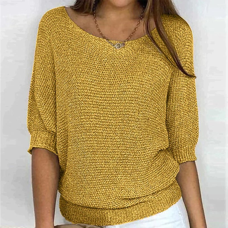 Alfhild | Knusse gebreide damesblouse - 1/4 mouw, zachte lichtgewicht trui