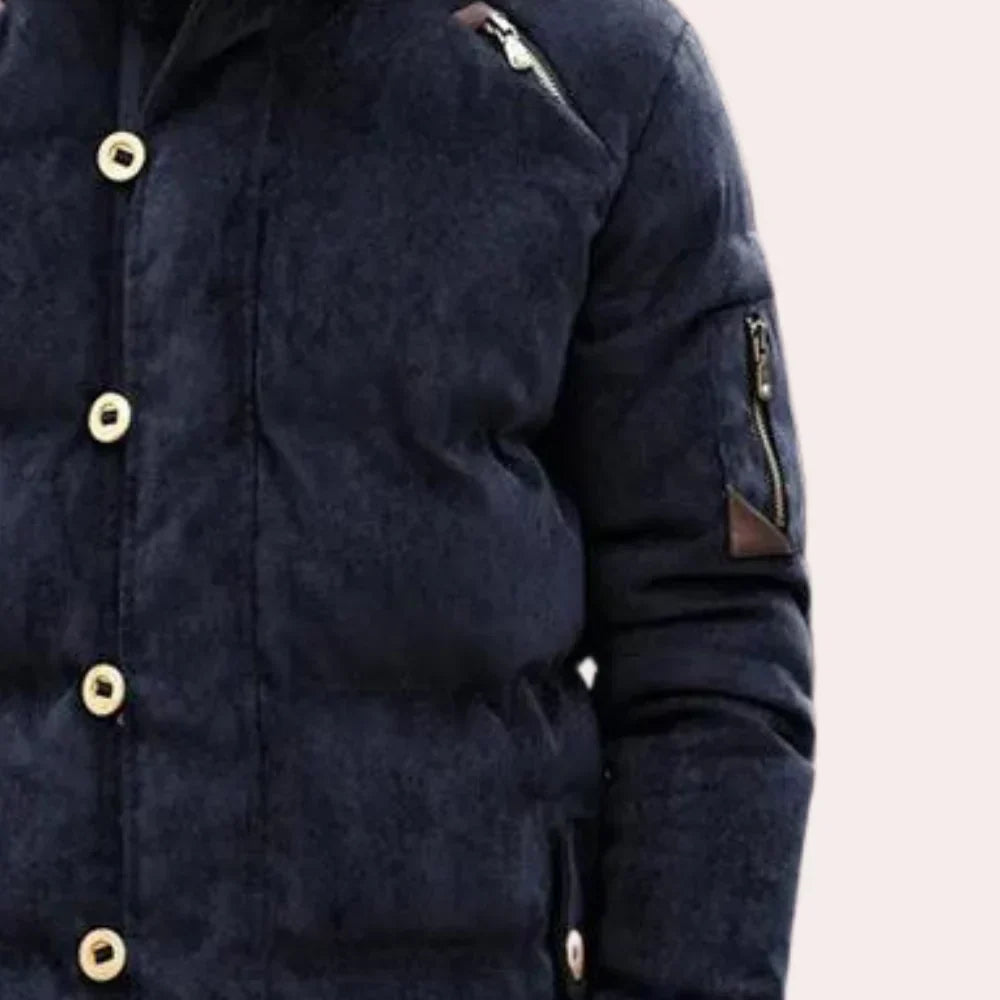 Hadron | Dikke gewatteerde herenjas met capuchon - warme parka in suède-look, geïsoleerde winterjas