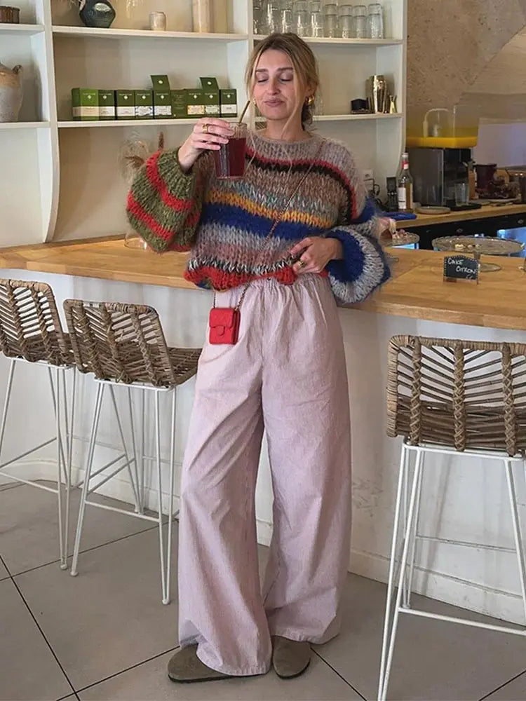 Zivara | Kleurrijke gestreepte grof gebreide trui voor dames – Zachte pullover voor casual en dagelijks gebruik