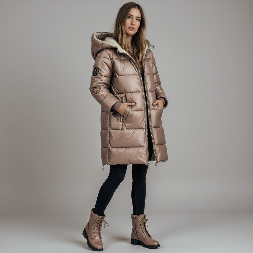 Berit | Lange winterjas met capuchon – Warme, geïsoleerde lange parka met capuchon en ritssluiting