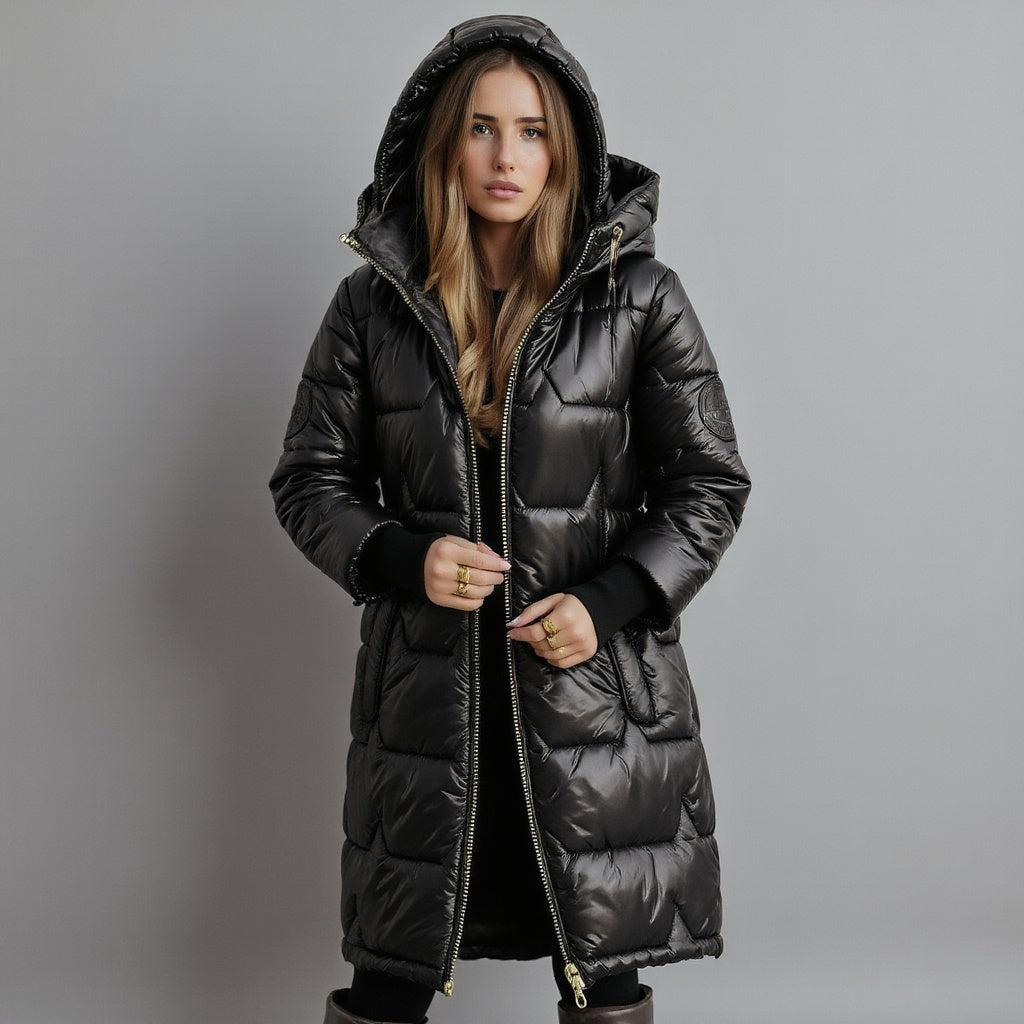 Berit | Lange winterjas met capuchon – Warme, geïsoleerde lange parka met capuchon en ritssluiting