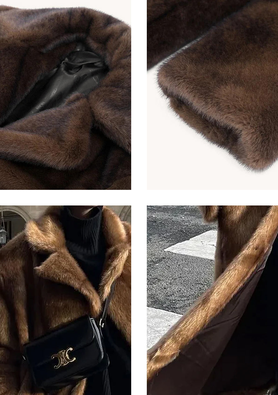 Alberte | Luxe lange nepbontjas voor dames - Elegante winterjas, veganistisch nepbont, maxi-lengte