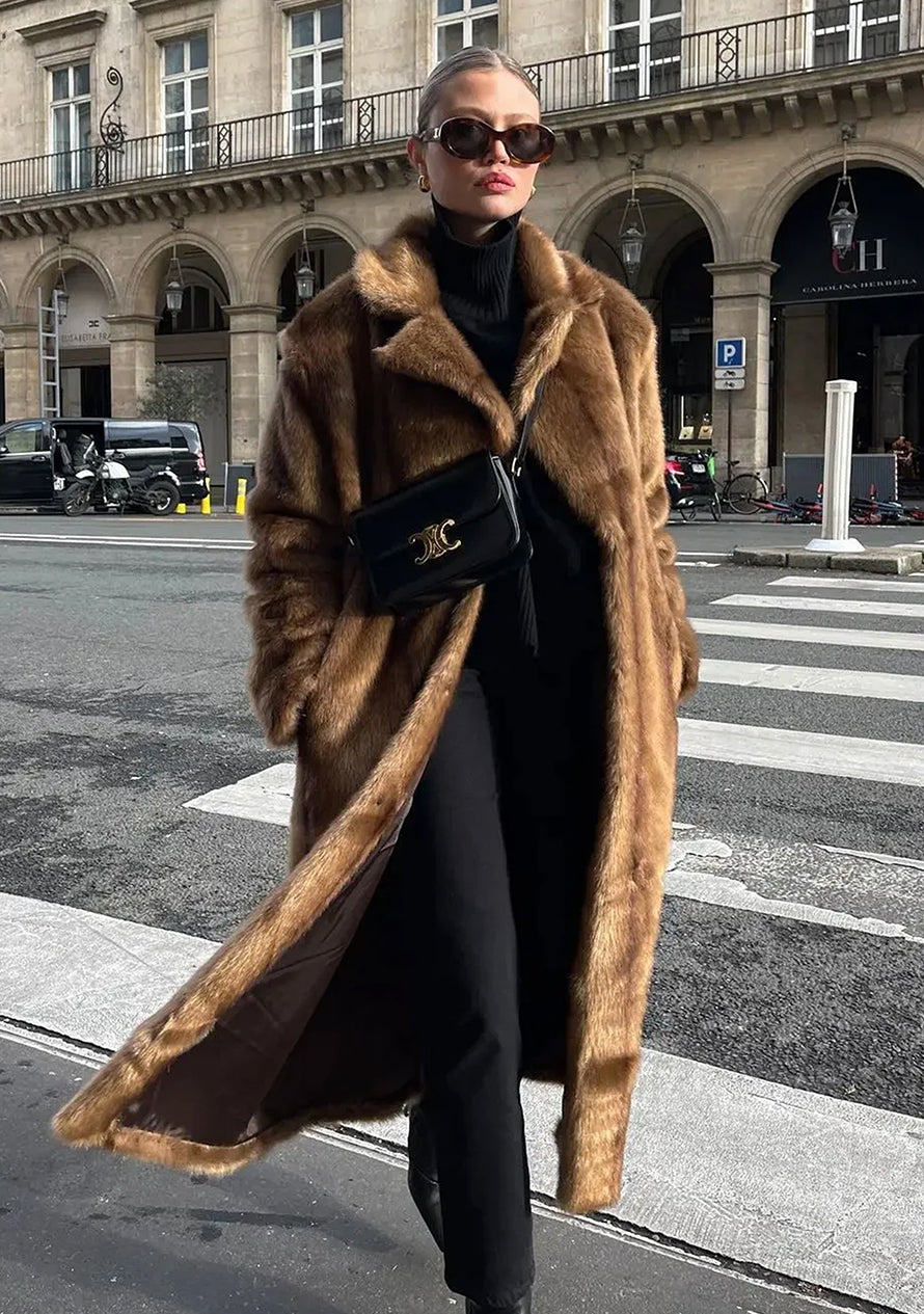 Alberte | Luxe lange nepbontjas voor dames - Elegante winterjas, veganistisch nepbont, maxi-lengte