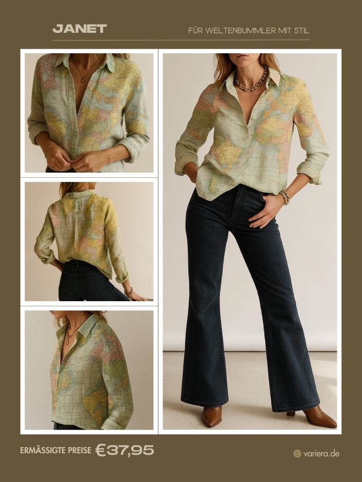 Valynne | Dameshemd met wereldbolprint – Stijlvol ontwerp met wereldkaart, casual en trendy topje