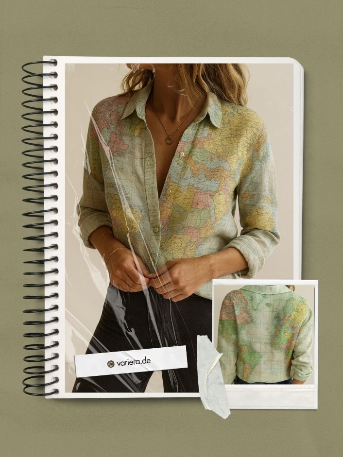 Valynne | Dameshemd met wereldbolprint – Stijlvol ontwerp met wereldkaart, casual en trendy topje