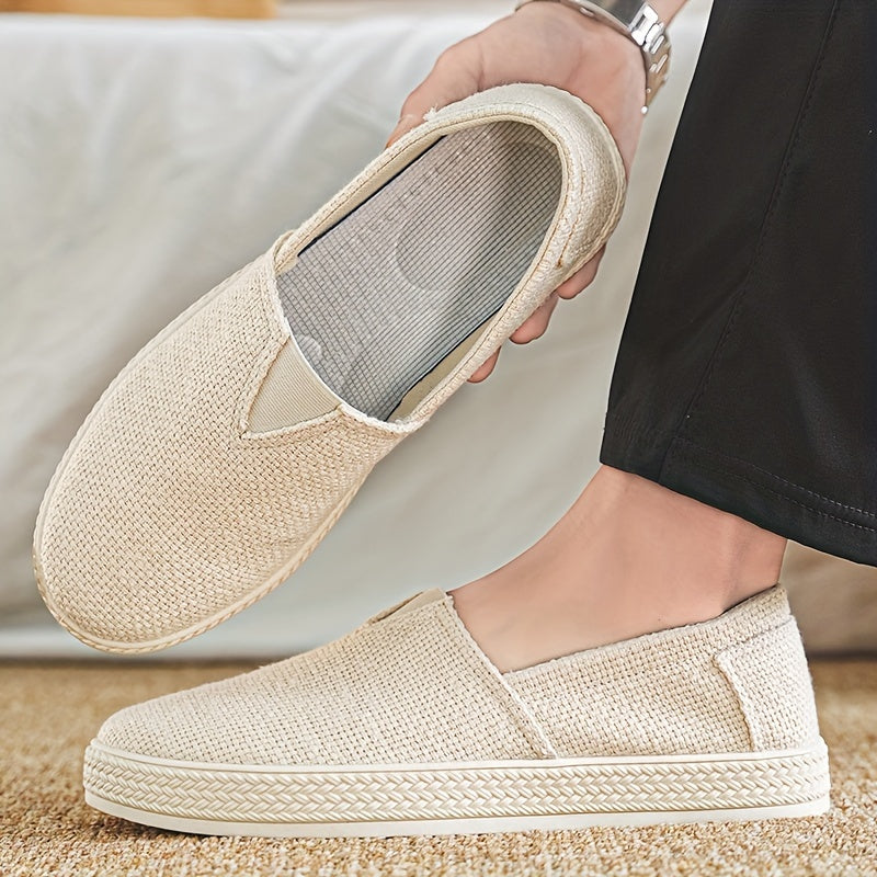 Treaden | Heren Ademende Linnen Loafers - Casual Platte Slip-On Schoenen, Geweven Stro Ontwerp
