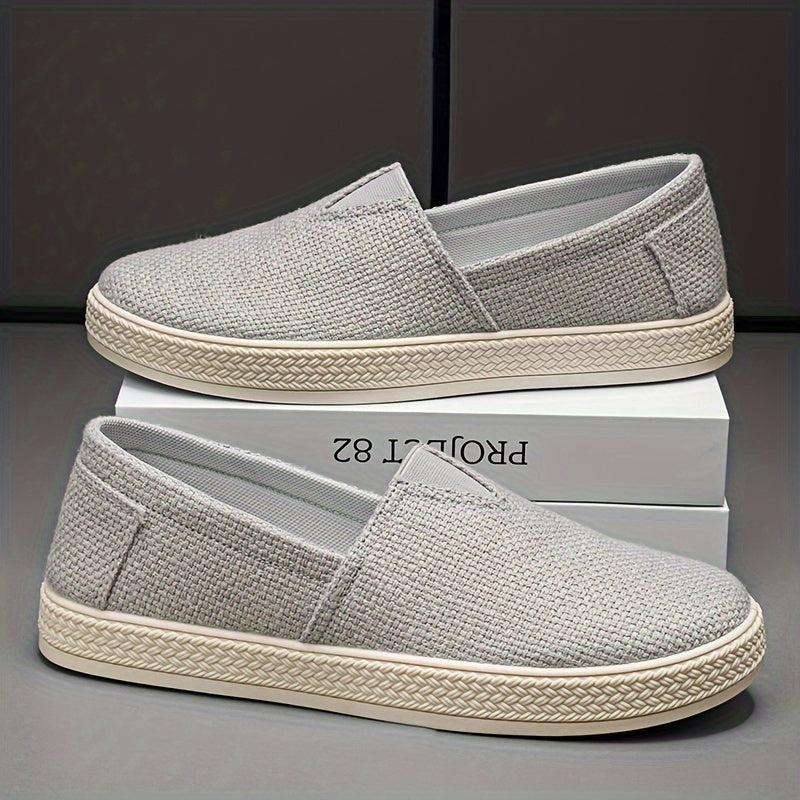 Treaden | Heren Ademende Linnen Loafers - Casual Platte Slip-On Schoenen, Geweven Stro Ontwerp