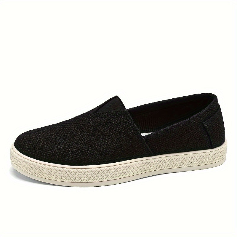 Treaden | Heren Ademende Linnen Loafers - Casual Platte Slip-On Schoenen, Geweven Stro Ontwerp