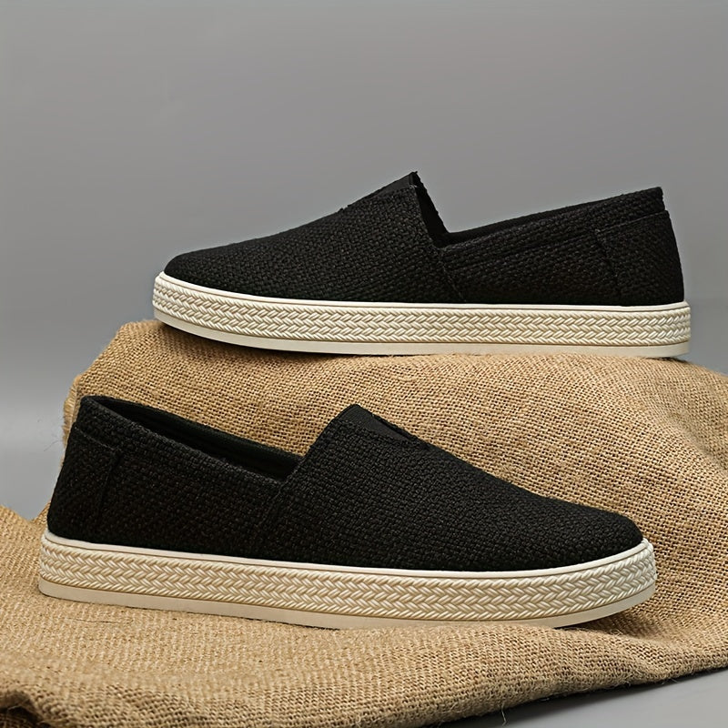 Treaden | Heren Ademende Linnen Loafers - Casual Platte Slip-On Schoenen, Geweven Stro Ontwerp