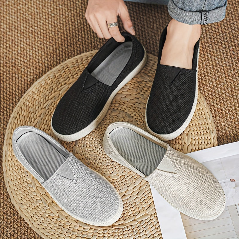 Treaden | Heren Ademende Linnen Loafers - Casual Platte Slip-On Schoenen, Geweven Stro Ontwerp