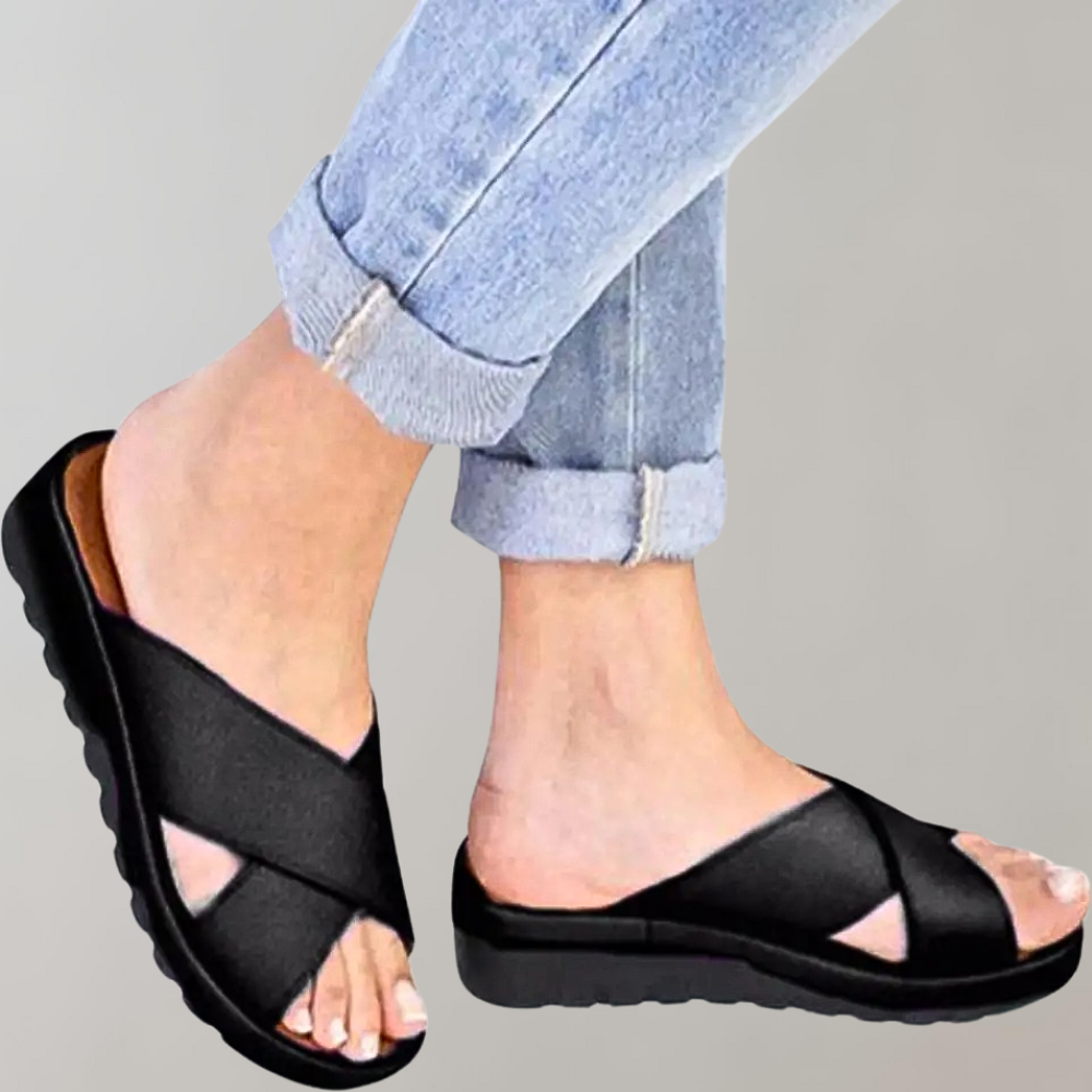 Velstra | Comfortabele Slip-On Sandalen - Kruisband, Gewatteerde Zool