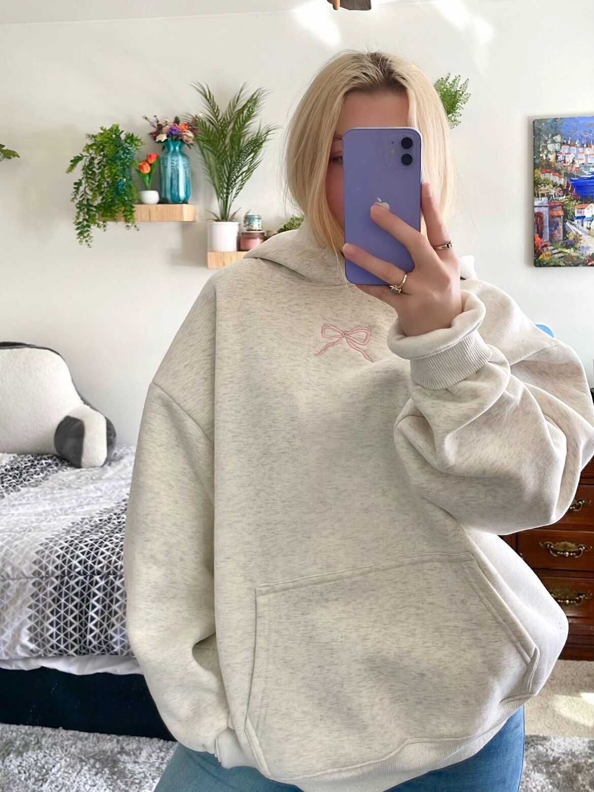 Emmara | Oversized hoodie met geborduurde minimalistische strik – Klassiek casual pullover sweatshirt