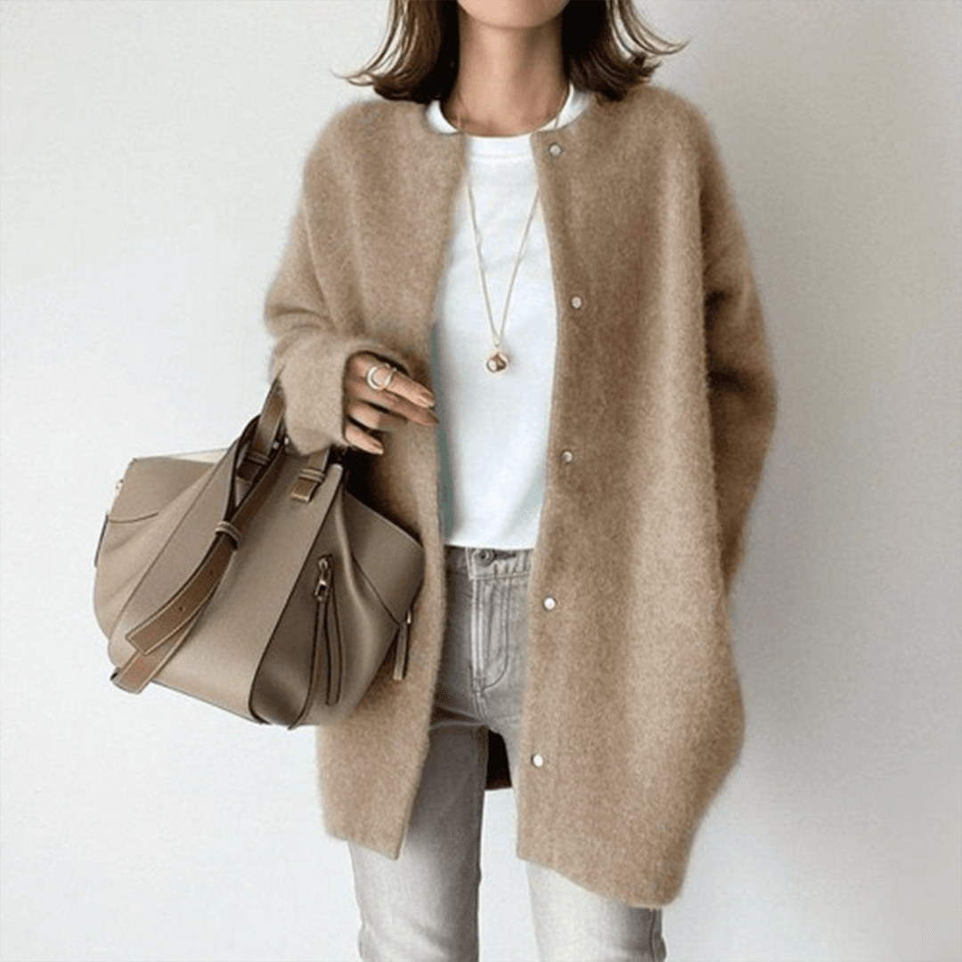 Yulisse | Lang damesvest met knopen - Stijlvol gebreid vest