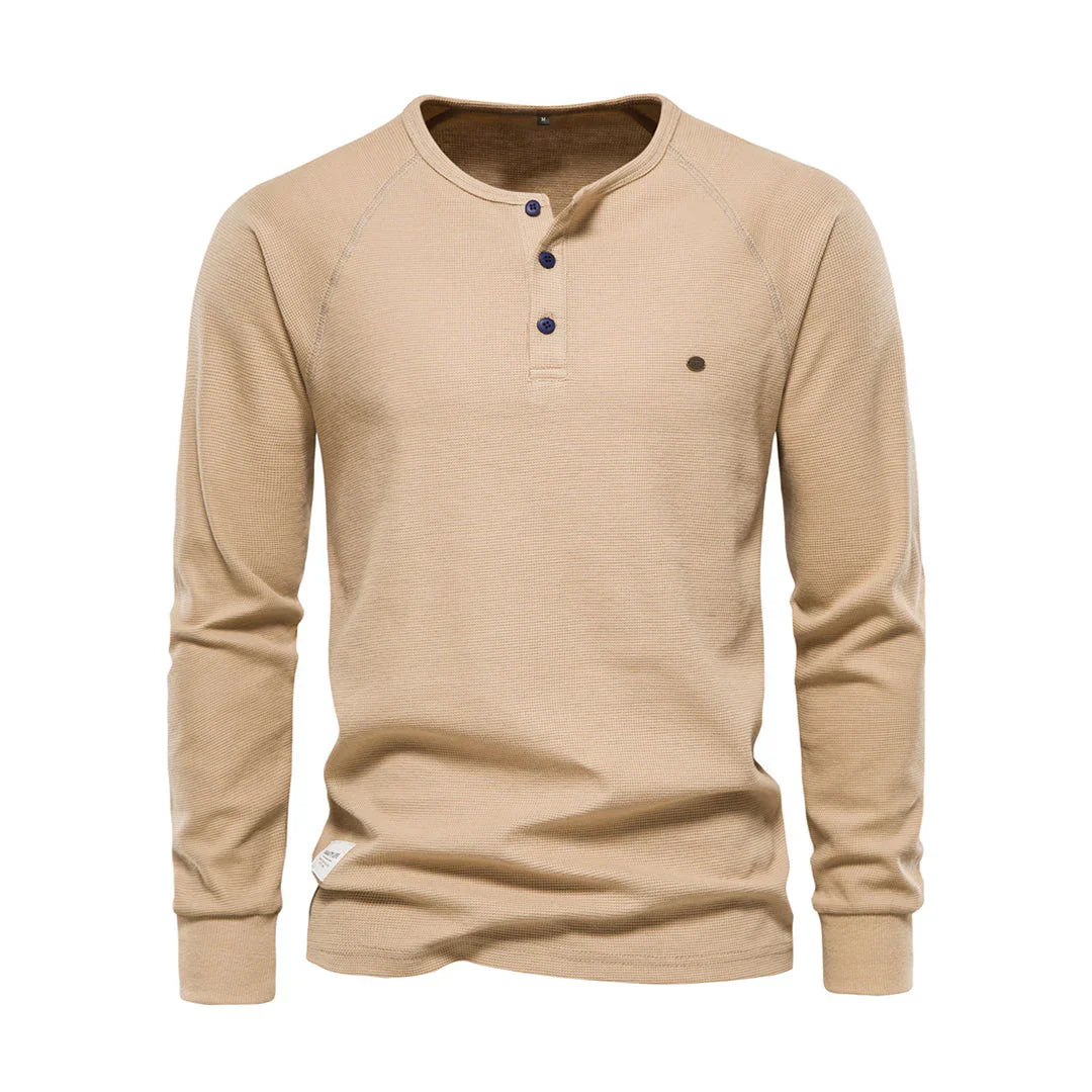 Daelin | Heren-T-shirt met lange mouwen - Ademende ronde hals met knoopsluiting, casual pasvorm
