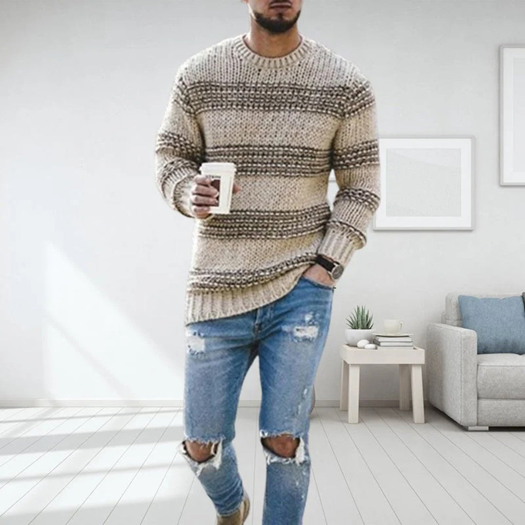Maelor | Dikke gebreide trui voor heren – gestreept patroon, warme wintertrui, casual en comfortabel