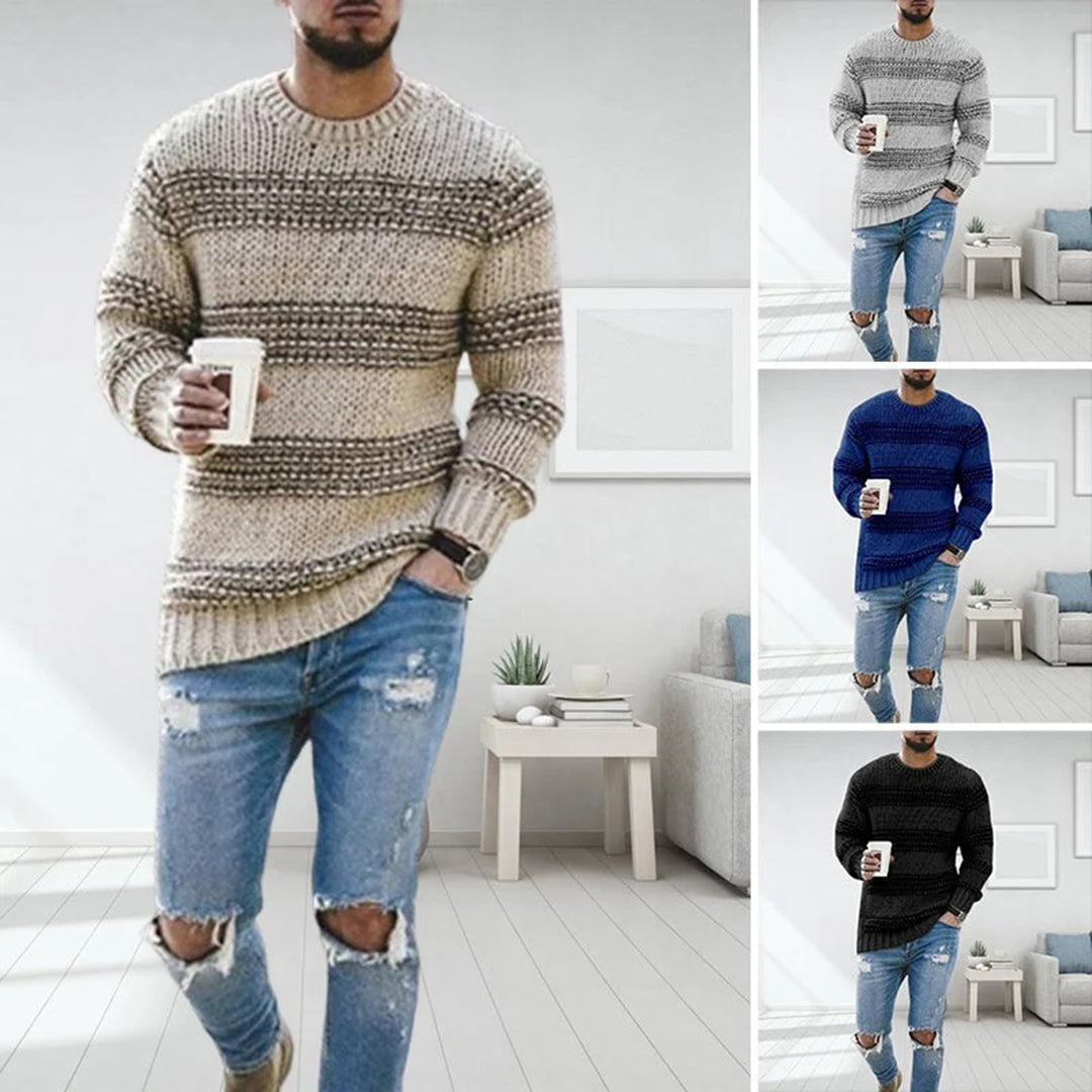 Maelor | Dikke gebreide trui voor heren – gestreept patroon, warme wintertrui, casual en comfortabel