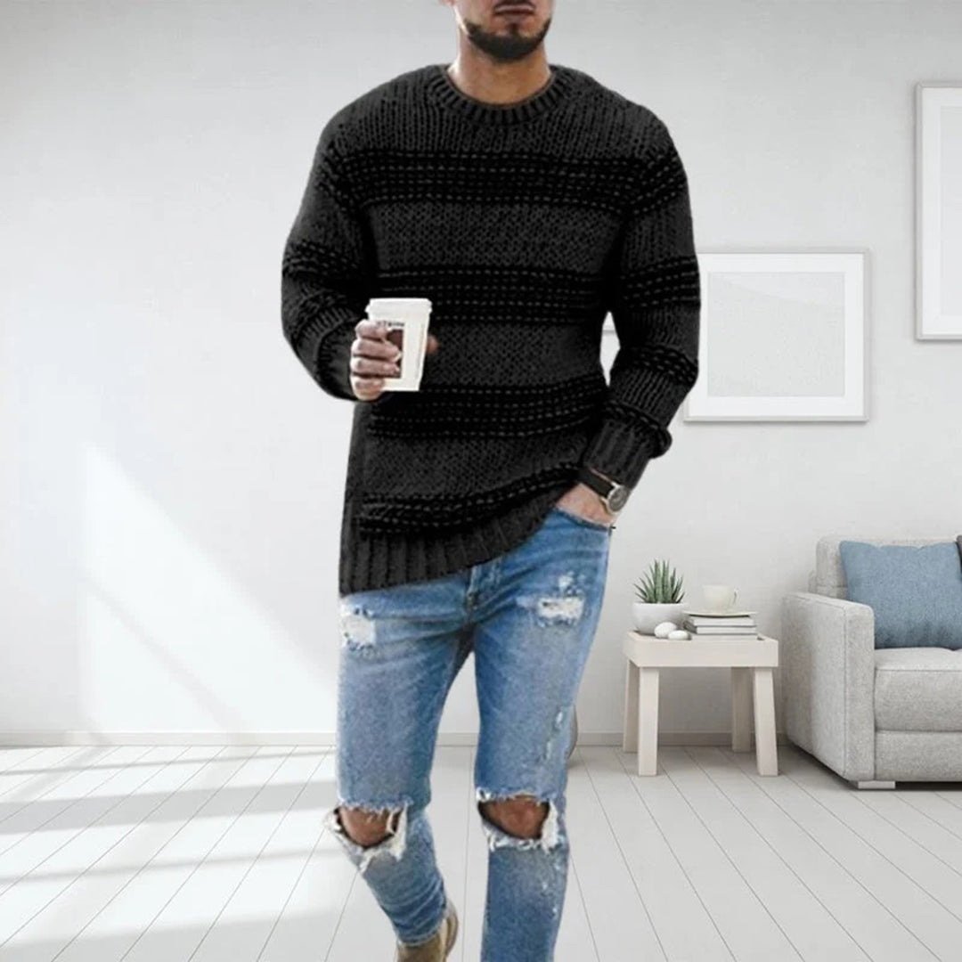 Maelor | Dikke gebreide trui voor heren – gestreept patroon, warme wintertrui, casual en comfortabel