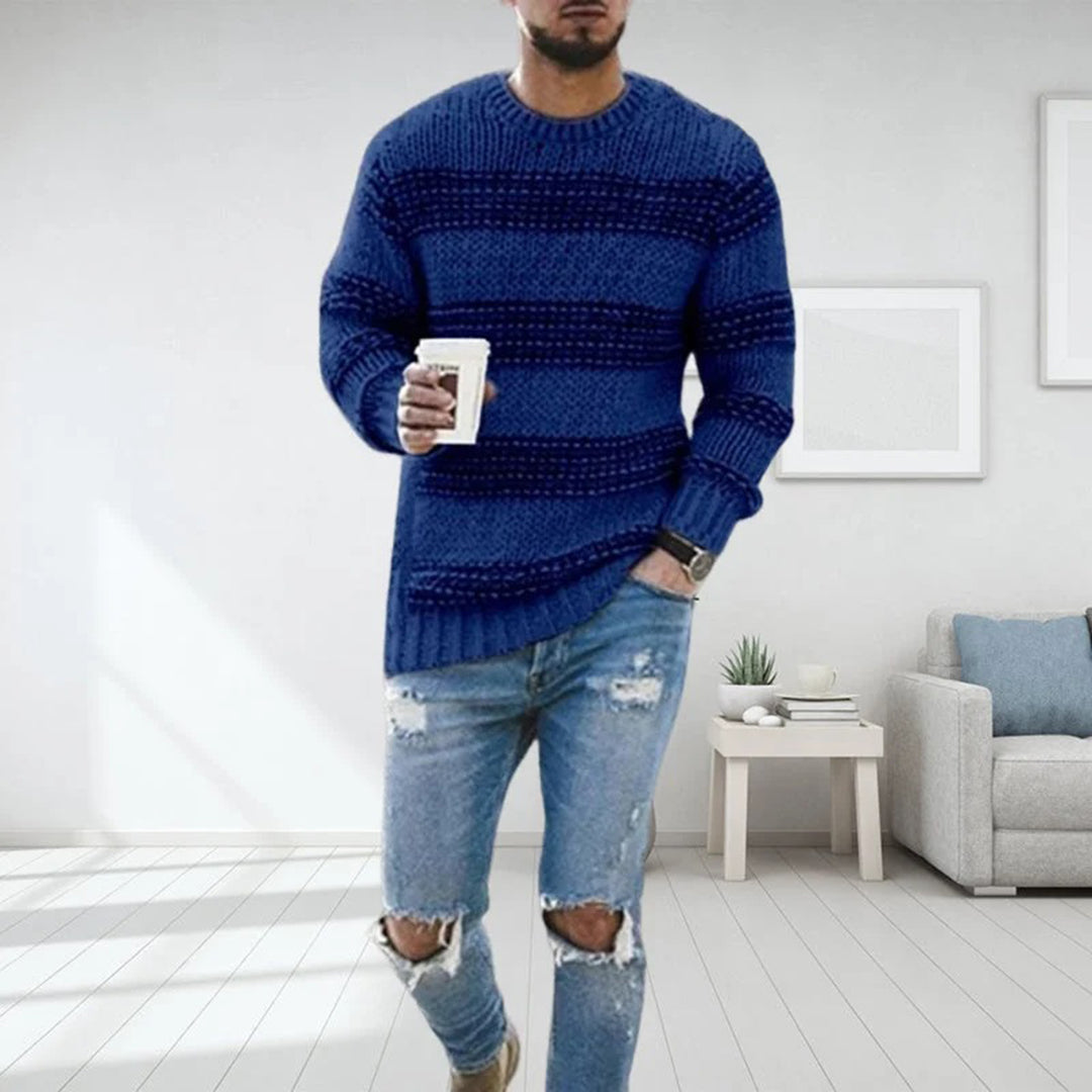 Maelor | Dikke gebreide trui voor heren – gestreept patroon, warme wintertrui, casual en comfortabel