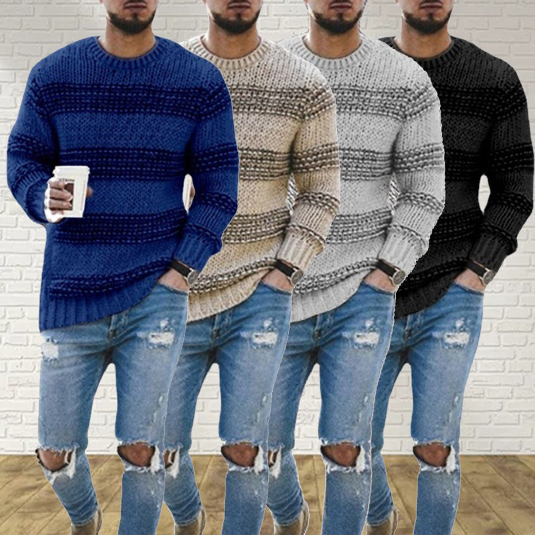Maelor | Dikke gebreide trui voor heren – gestreept patroon, warme wintertrui, casual en comfortabel