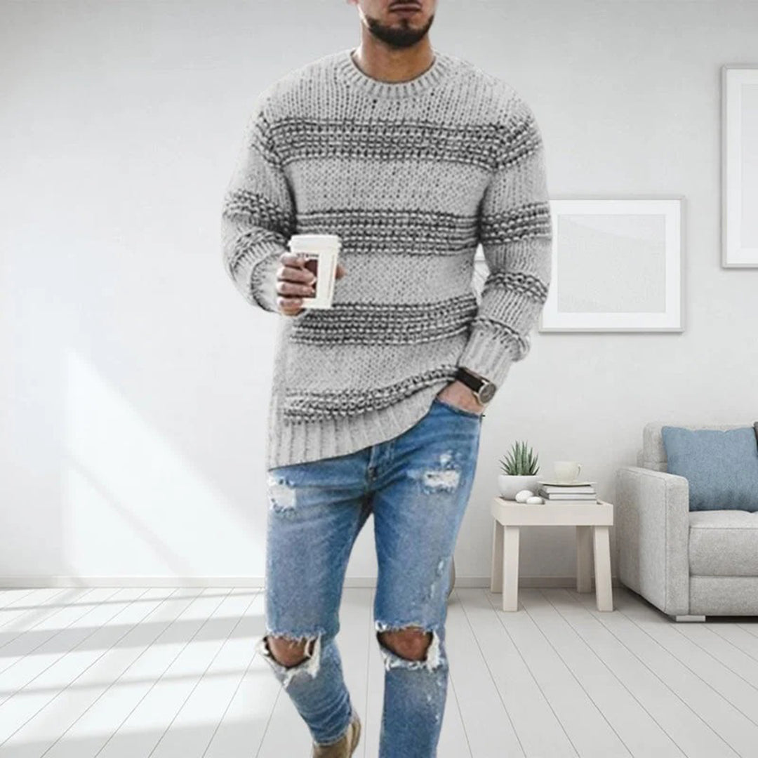Maelor | Dikke gebreide trui voor heren – gestreept patroon, warme wintertrui, casual en comfortabel
