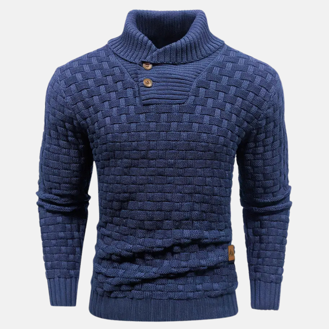 Perikles | Gebreide trui voor heren met textuur, sjaalkraag en knoopdetails, wintertrui, casual breiwerk
