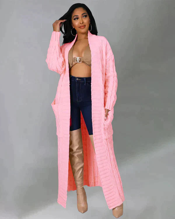 Zynelle | Casual lang vest voor dames met zakken – zachte gebreide trui met open voorkant