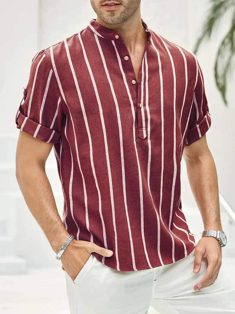 Tyrran | Elegant gestreept herenoverhemd met korte mouwen – halve knoopsluiting, casual en zakelijk te dragen