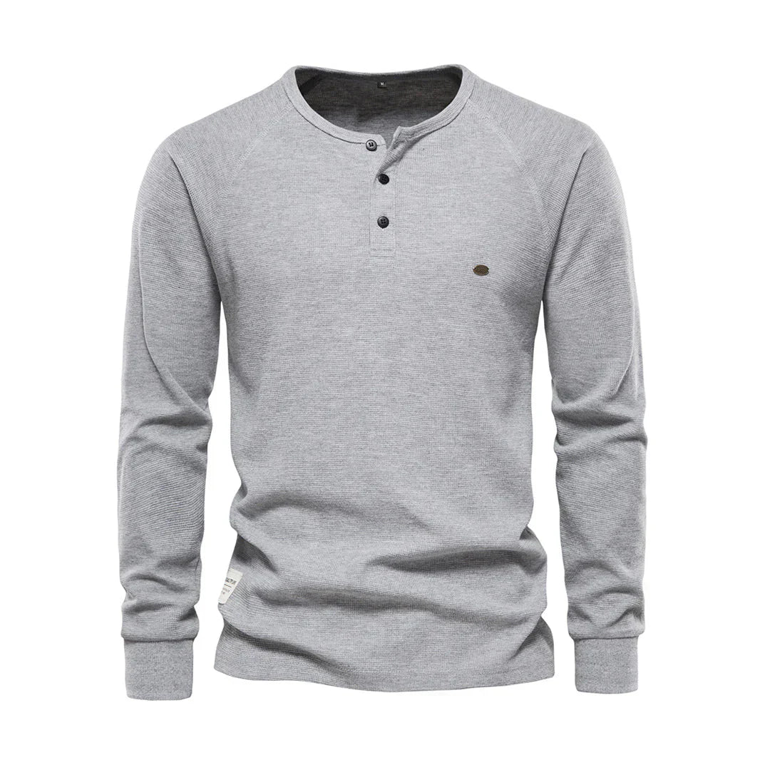 Daelin | Heren-T-shirt met lange mouwen - Ademende ronde hals met knoopsluiting, casual pasvorm