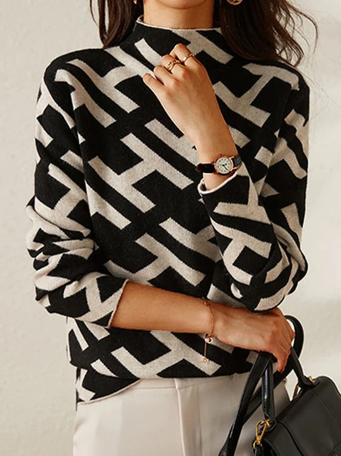 Senta | Elegante coltrui voor dames met print, geometrisch patroon, comfortabele gebreide trui