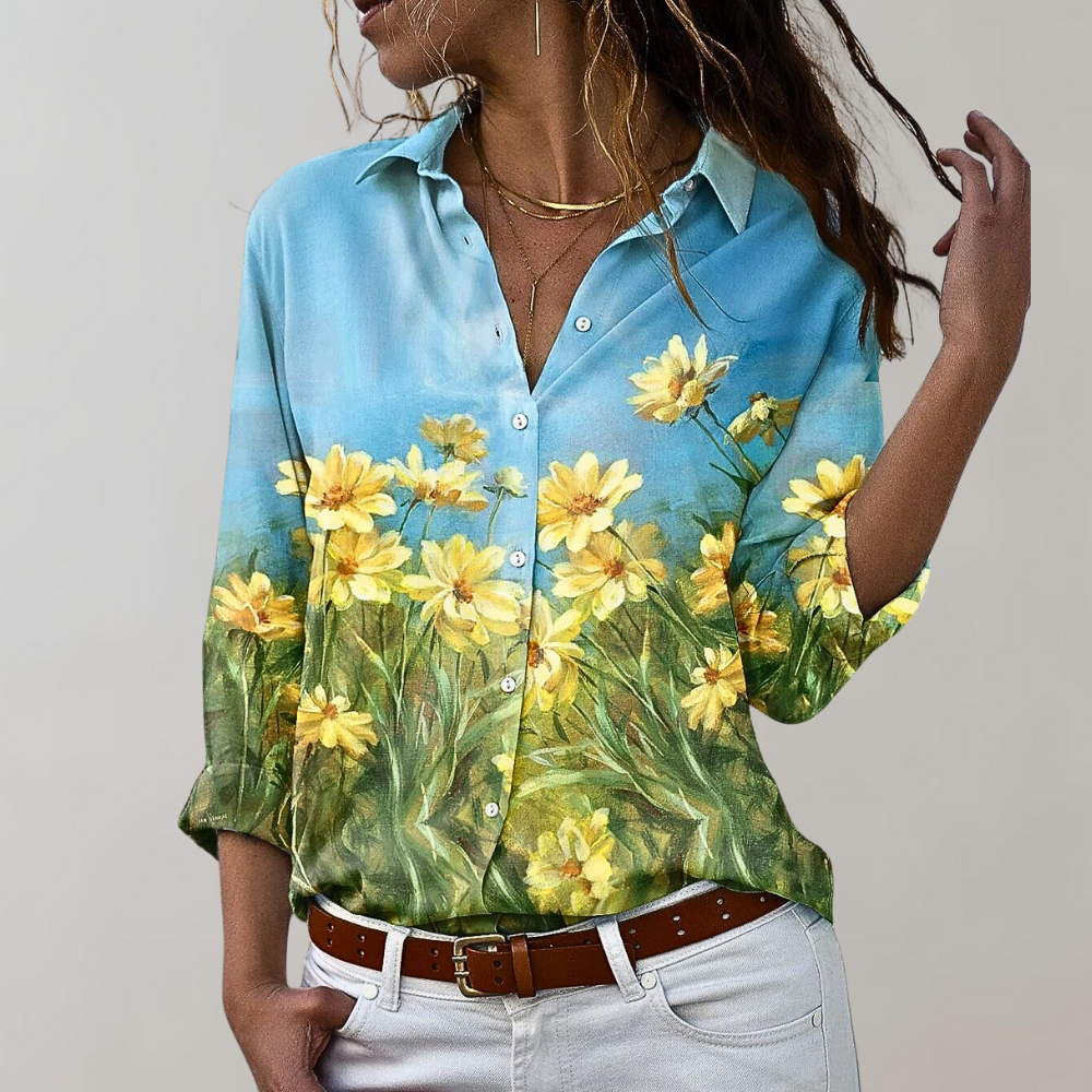 Nova | Dames Bedrukte Knoopsluiting Blouse met Lange Mouw - Stijlvolle Casual Top