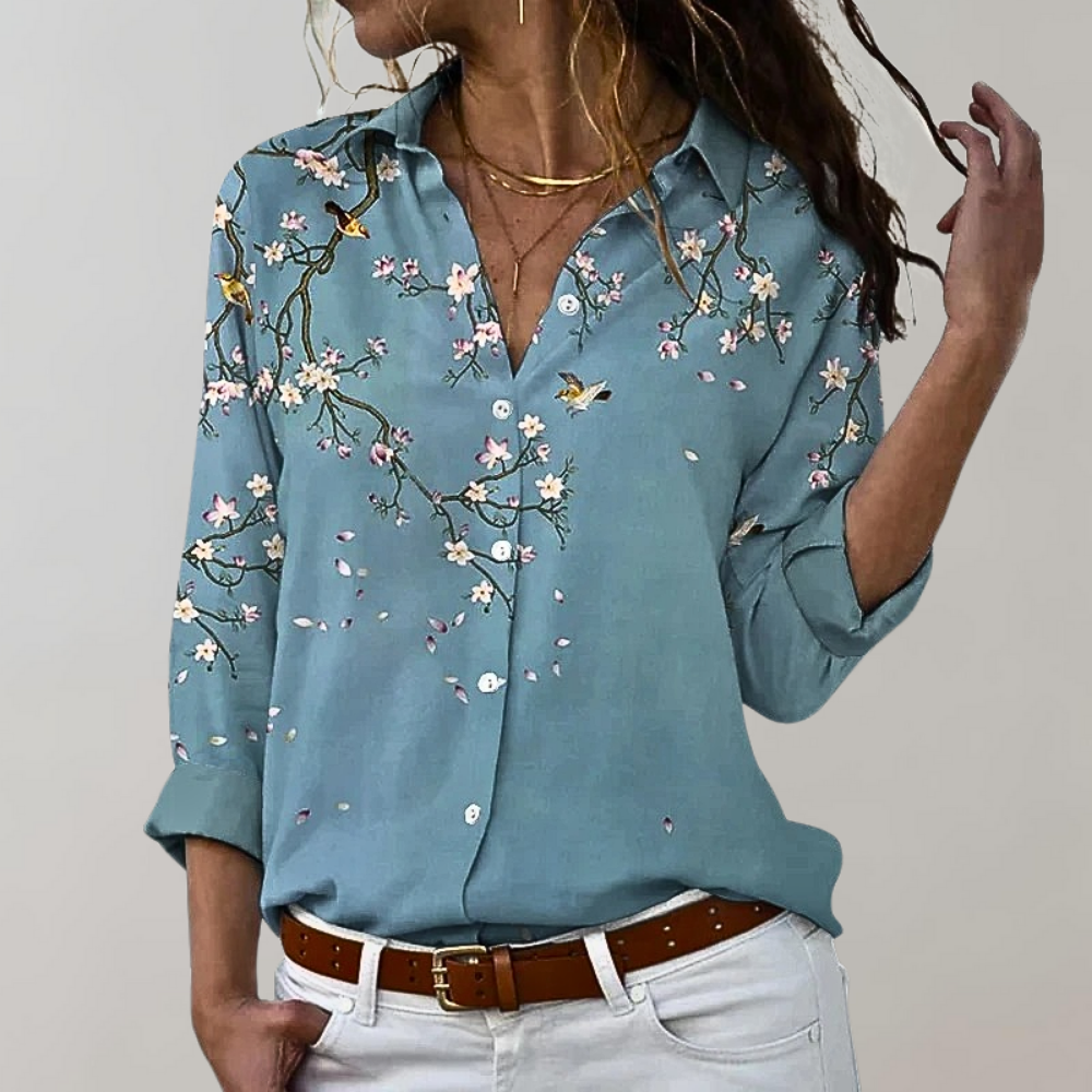 Nova | Dames Bedrukte Knoopsluiting Blouse met Lange Mouw - Stijlvolle Casual Top