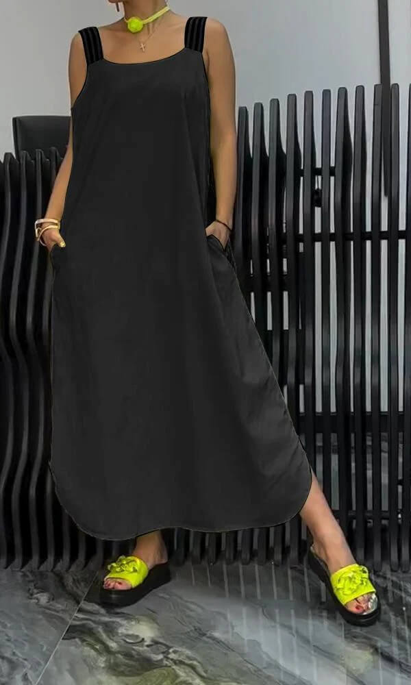 Caoimhe | Dames Jarretel Maxi Dress - Effen kleur met gestreept mouwloos detail