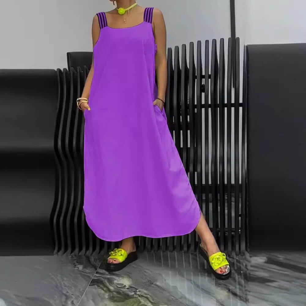 Caoimhe | Dames Jarretel Maxi Dress - Effen kleur met gestreept mouwloos detail