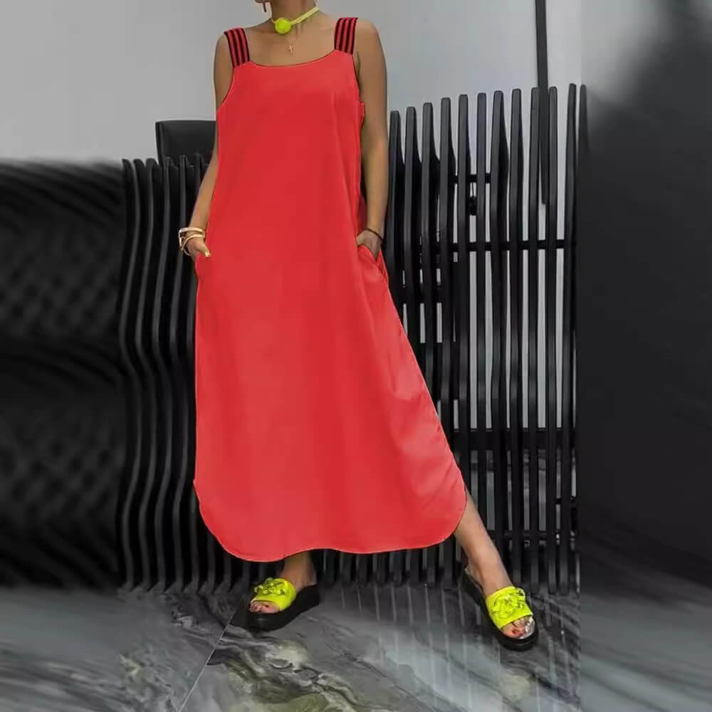 Caoimhe | Dames Jarretel Maxi Dress - Effen kleur met gestreept mouwloos detail