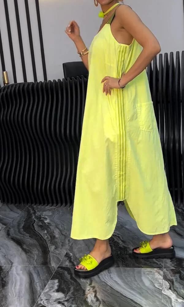 Caoimhe | Dames Jarretel Maxi Dress - Effen kleur met gestreept mouwloos detail