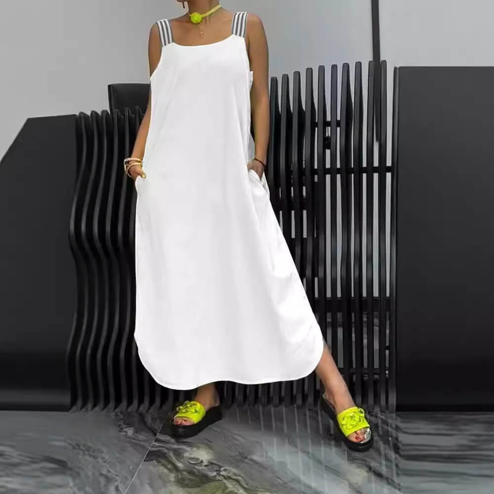 Caoimhe | Dames Jarretel Maxi Dress - Effen kleur met gestreept mouwloos detail