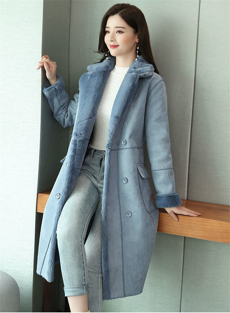 Elowina | Dikke suède reversjas met fleecevoering – Warme, chique winterjas voor woon-werkverkeer