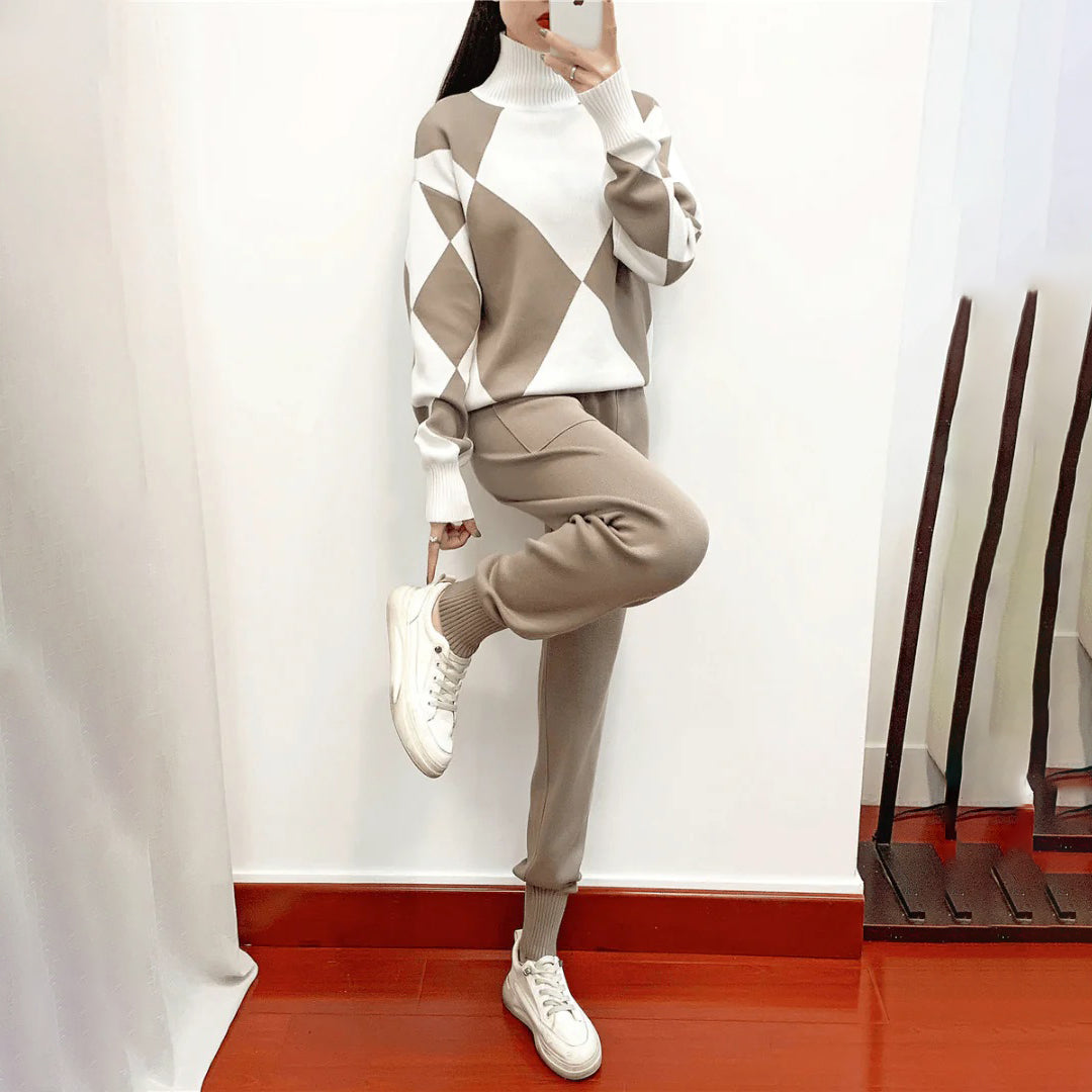 Liza | 2-delige set voor dames – gebreide trui en slim fit broek, casual loungewear en stijlvolle outfit